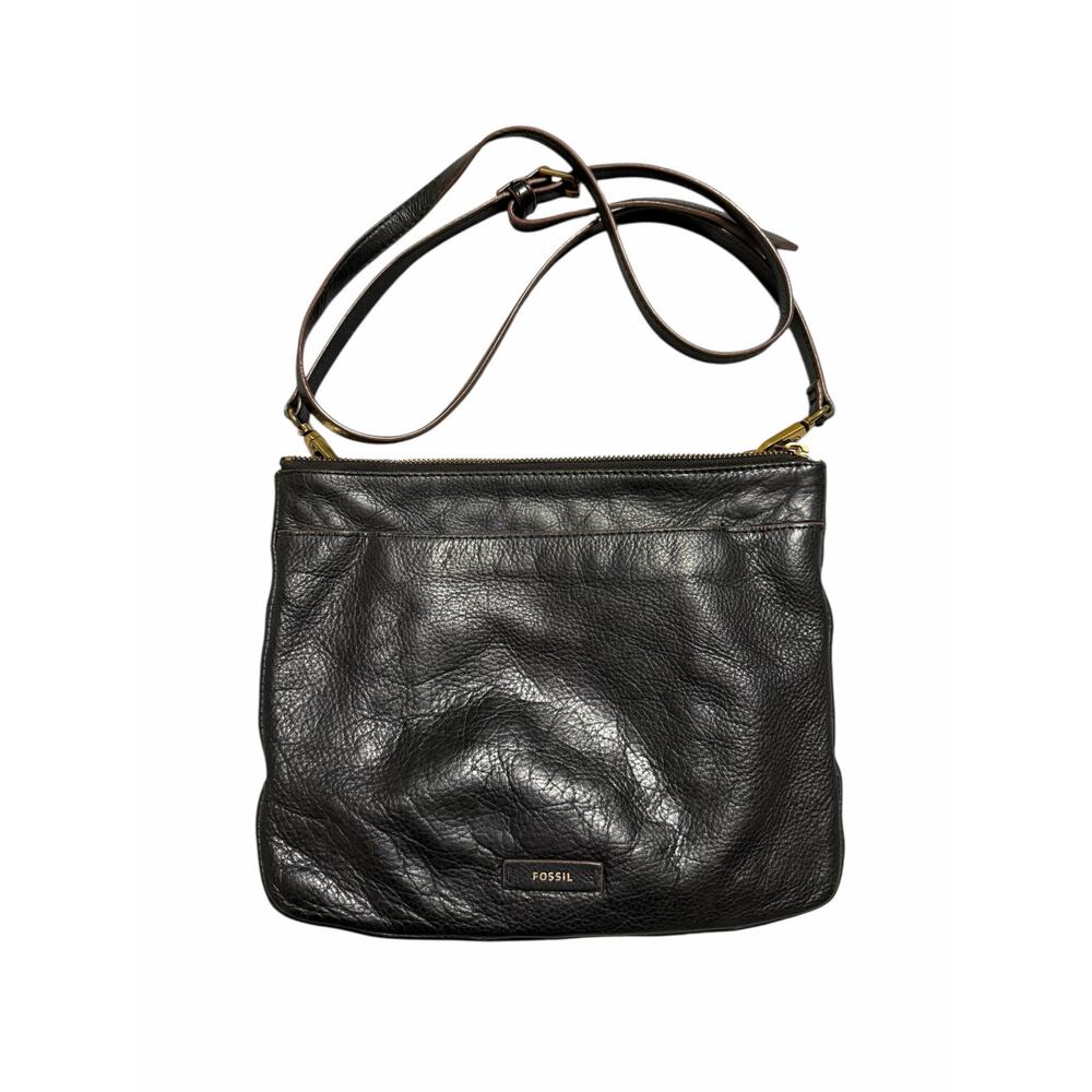 Fossil Black Leather Crossbody Bag Adjustable Strap Medium Purse - Picture 4 of 9